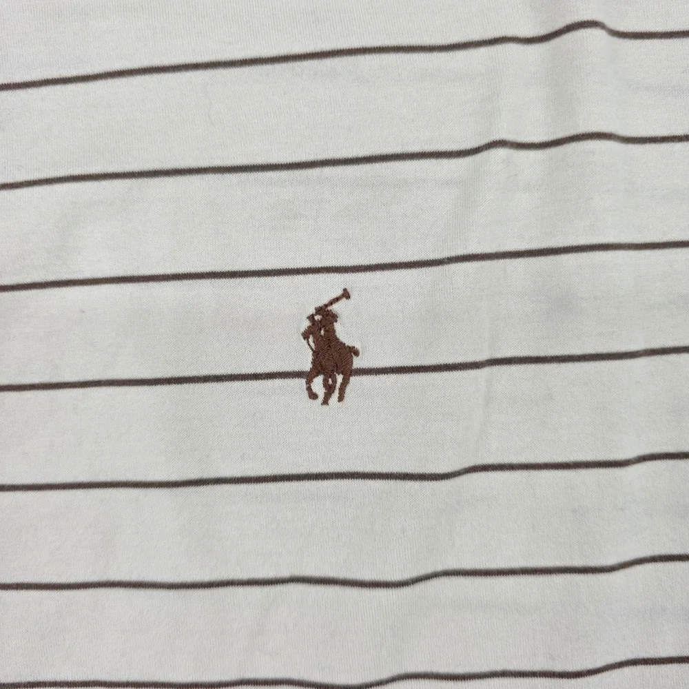 Polo Ralph Lauren Mens XL Pima Cotton Striped Polo Shirt Beige Brown